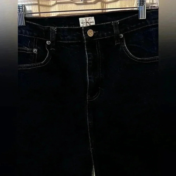 EUC Vintage Calvin Klein Jeans Logo Stitch 5 Pocket Denim Midi Skirt SZ 11 - Picture 2 of 8